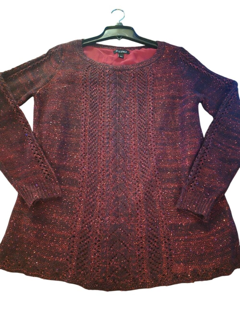 Roz & Ali Burgundy Knit Sequin Sweater size L